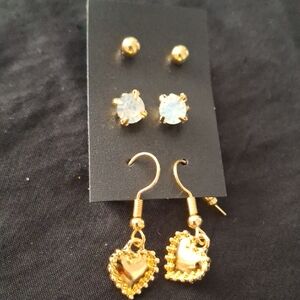 Elegant Gold and Silver Heart Earrings Set